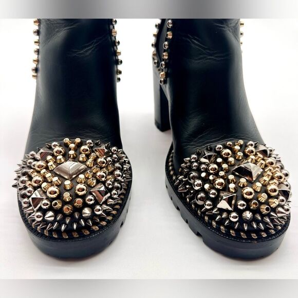 Christian Louboutin Chasse A Clou 70 Black Leather Studded  Ankle Boots EU37 US7 - Picture 3 of 14